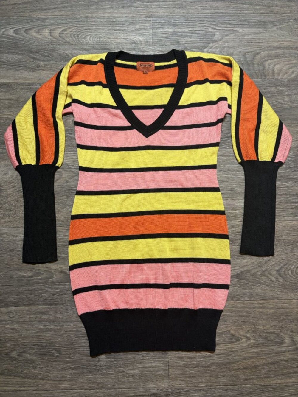 Missoni Striped Wool Blend V Neck Sweater Dress 36 US 6 Y2K 00s Italy Multicolor